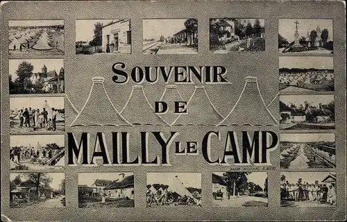 Ak Mailly le Camp Aube, Militärlager, Zelte, Szenen aus dem Lagerleben, Kreuz