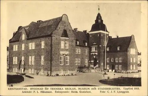 Ak Kristianstad Schweden, Byggnad för Tekniska Skolan, Museum och Stadsbibliotek