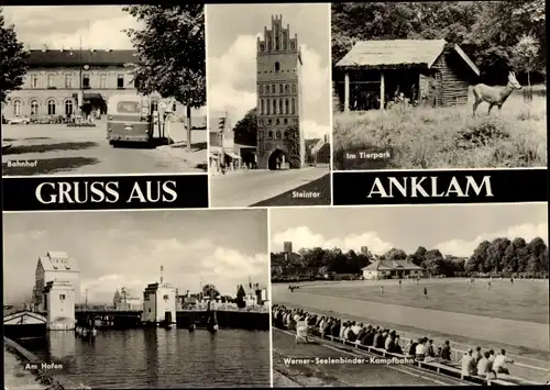 Ak Anklam in Mecklenburg Vorpommern, Bahnhof, Steintor, Tierpark, Hafen, W.-Seelenbinder-Kampfbahn