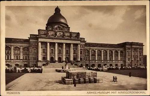 Ak München Bayern, Armeemuseum mit Kriegerdenkmal, Außenansicht