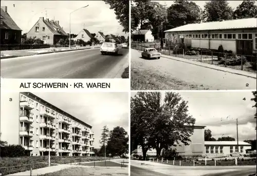 Ak Alt Schwerin Mecklenburgische Seenplatte, Dorfstraße, Konsum, Neubaublock, Dorfklub-Restaurant