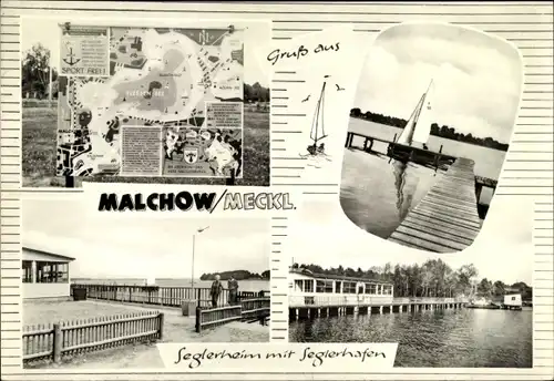 Ak Malchow in Mecklenburg, Seglerheim mit Seglerhafen, Fleesen See