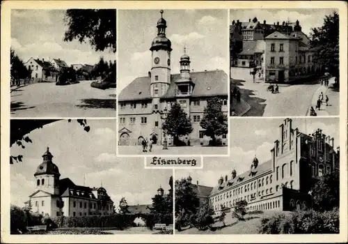 Ak Eisenberg in Thüringen, Rathaus, Kirche, Schule, Geschäft