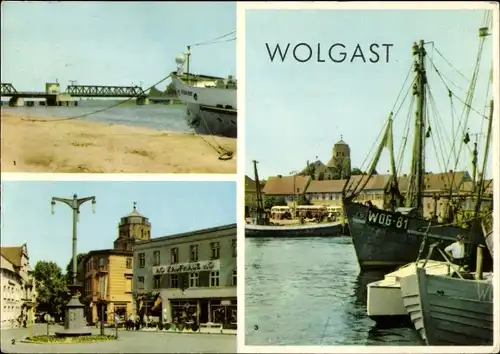 Ak Wolgast in Mecklenburg Vorpommern, Dampferanlegestelle, Platz d. Jugend, Hafen