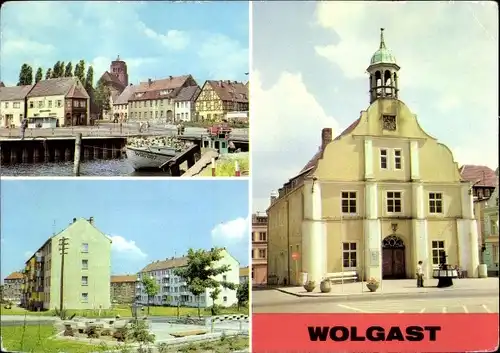 Ak Wolgast in Mecklenburg Vorpommern, Am Hafen, Straße der Befreiung, Rathaus