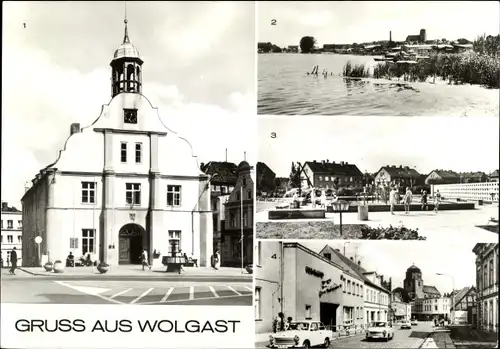 Ak Wolgast in Mecklenburg Vorpommern, Rathaus, Peene, Hufelandstraße, Straße der Befreiung, Kirche