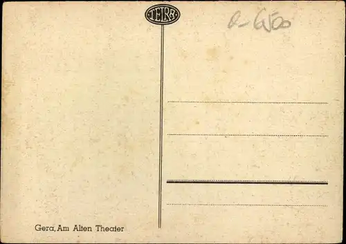 Künstler Ak Gera in Thüringen, Am Alten Theater, Stadtpanorama, Straßenbahn