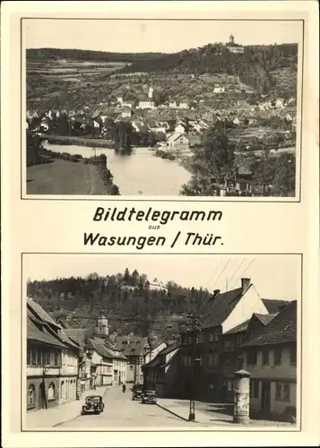 Ak Wasungen im Thüringer Wald, Bildtelegramm, Gesamtansicht, Straßenpartie