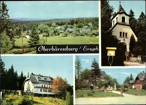 Ak Oberbärenburg Altenberg im Erzgebirge, Teilansicht, Waldkapelle, Urlauberkaffee Neues Leben, Heim