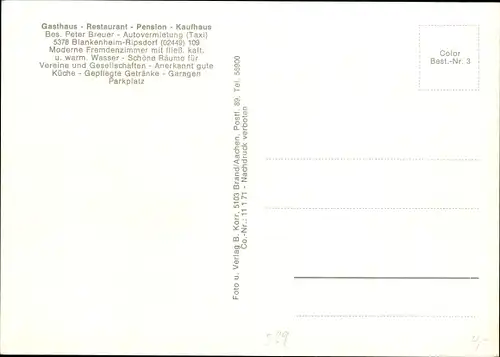Ak Ripsdorf Blankenheim an der Ahr Eifel, Gesamtansicht, Gasthaus und Handlung Breuer