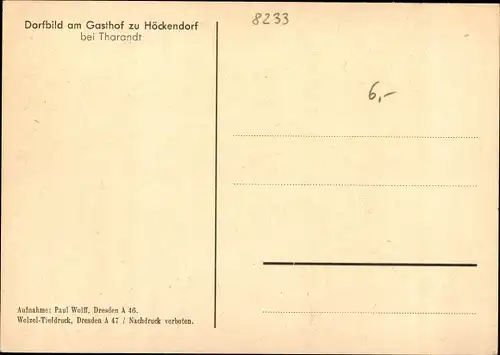 Ak Höckendorf Klingenberg im Osterzgebirge, Dorfbild am Gasthof, Holzstapel