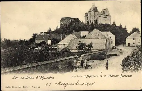 Ak Hastière Wallonien Namur, Les environs d'Hastiere, La tour d'Agimont et le Chateau Puissant