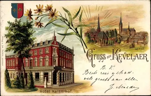 Künstler Litho Kevelaer am Niederrhein, Hotel Kaiserhof, Stadt, Wappen