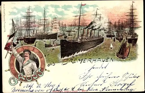 Litho Bremerhaven, Segelschiffhafen, Seemann