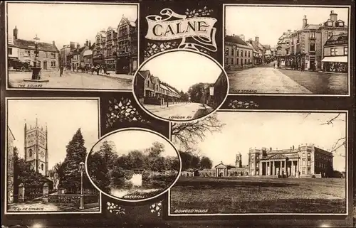 Ak Calne Wiltshire England, The Square, Church, Bowood House