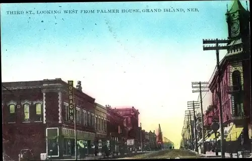 Ak Grand Island Nebraska USA, Third Street looking West from Palmer House