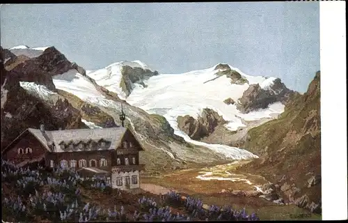 Künstler Ak Salzburg, Hotel Moserboden, Kapruner Tal, Blick gegen Karlinger