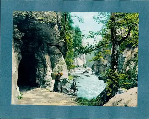 Foto Hřensko Herrnskretschen Elbe Region Aussig, Edmundsklamm, Wehr, Angler