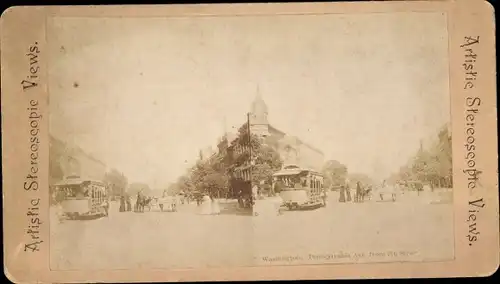 Stereo Foto Washington DC USA, Pennsylvania Avenue, Straßenbahn