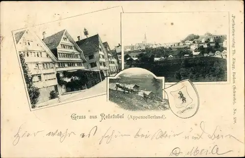 Ak Rehetobel Kanton Appenzell Außerhorden, Panorama, Gasthaus, Alm, Wappen