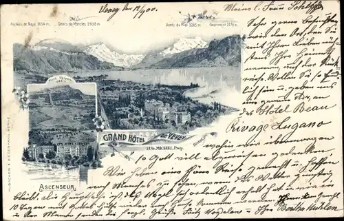 Litho Vevey Kanton Waadt, Panorama, Grand Hotel, Ascenseur
