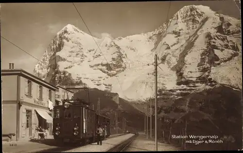 Ak Wengernalp Kanton Bern Schweiz, Bahnstation, Eiger, Mönch