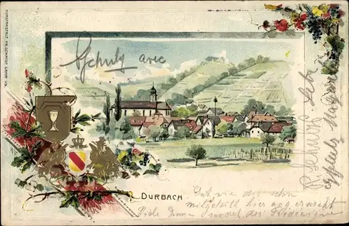 Präge Wappen Litho Durbach in Baden, Stadtansicht