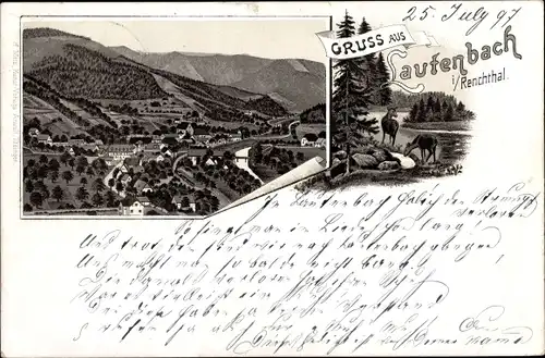 Litho Lautenbach im Renchtal Schwarzwald, Blick auf den Ort