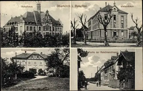 Ak Oberkirch im Renchtal Baden, Waisenhaus, Schulhaus, Renchnerstraße, Krankenhaus