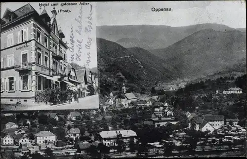 Ak Oppenau im Schwarzwald, Hotel zum goldenen Adler, Post, Blick auf den Ort