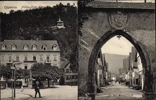 Ak Oppenau im Ortenaukreis, Hotel Post, Philipp Klett Hütte, Tor mit Hauptstraße