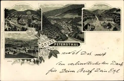 Litho Bad Peterstal Griesbach im Schwarzwald Baden, Bad Freyersbach, Ortsansichten