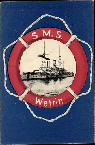 Passepartout Ak Deutsches Kriegsschiff, SMS Wettin, Linienschiff, Kaiserliche Marine
