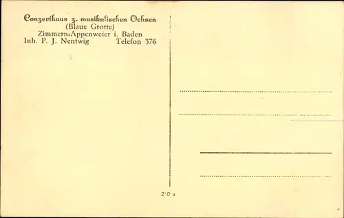 Ak Zimmern Appenweier in Baden Schwarzwald, Konzerthaus zum musikalischen Ochsen