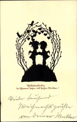 Scherenschnitt Ak Boldt Kaiser, Engel unter Herzen, Schicksalverbunden