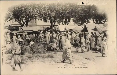 Ak Blida Algerien, Marché arabe, Marktplatz, Algerier