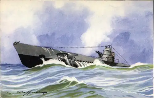 Künstler Ak Haffner, Französisches U Boot,Sous Marin Ariane,Marine Militaire Francaise