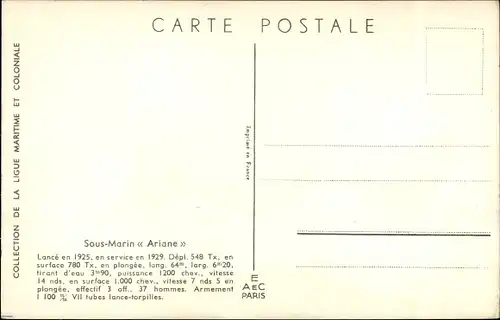 Künstler Ak Haffner, Französisches U Boot,Sous Marin Ariane,Marine Militaire Francaise