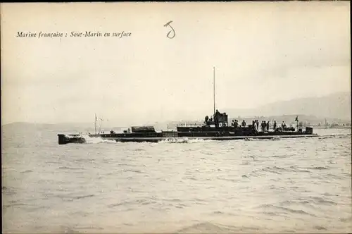 Ak Marine Militaire Francaise, Sous Marin en surface, Französisches U Boot