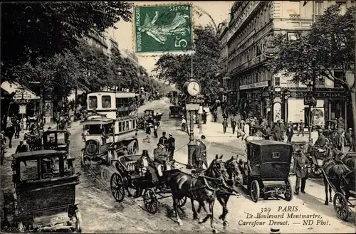 Ak Paris IX. Arrondissement Opéra, Le Boulevard Montrmartre, Carrefour Drouot
