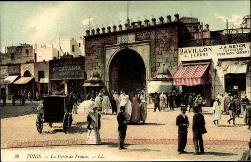 Ak Tunis Tunesien, Porte de France, Pavillon de Fleurs, Spedition J. A. Meyer