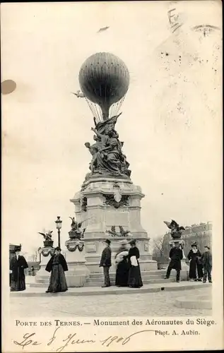 Ak Paris XVII, Porte des Ternes, Monument des Aeronautes du Siege, Denkmal