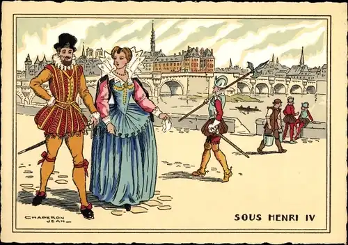 Ak Frankreich, Sous Henri IV, Le Pont Neuf auf XVII Siecle (1605)