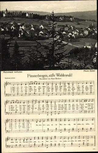 Lied Ak Finsterbergen Friedrichroda Thüringen, Finsterbergen, süße Waldesruh, Hans Bleckert