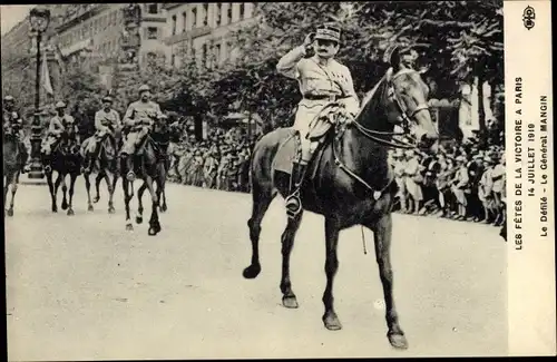 Ak Paris, Fêtes de la Victoire, 14 Juillet 1919, Général Mangin