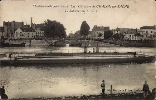 Ak Chalon sur Saône Saône et Loire, Etablissement Schneider et Cie. Chantiers, Le Submersible S.C.2