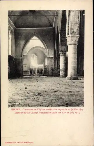 Ak Nieppe Nord, Interieur de l'Eglise bombardeee depuis le 24Juillet 1915