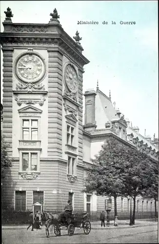 Ak Paris VII, Ministère de la Guerre, Boulevard Saint-Germain, Außenansicht mit Uhr