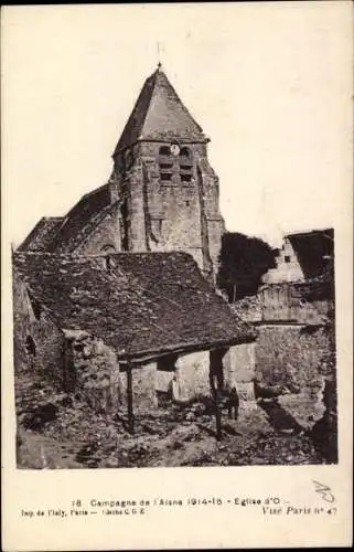 Ak Campagne de l'Aisne Frankreich, Eglise, Krieg 1914-18, Kirche, Ruine