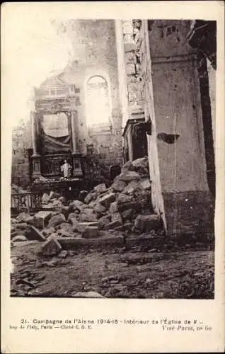 Ak Aisne, Campagne de l'Aisne 1914-16, Interieur de l'Eglise de V.